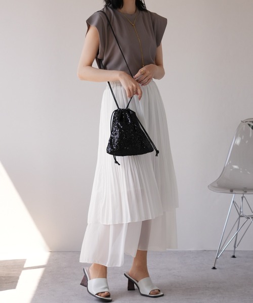 IAMUSE スカート レディース 2段プリーツティアードロングスカート