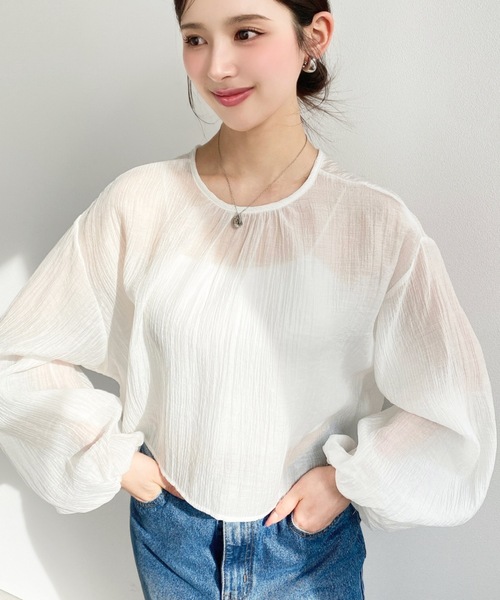 moment+ カーディガン N/Tワッシャー前後2WAYボリュームスリーブ