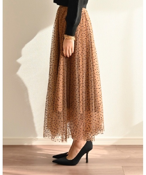 【美品】ドットチュールフリルスカート セール】ドットチュールスカート（スカート）｜AMELY（エミリー