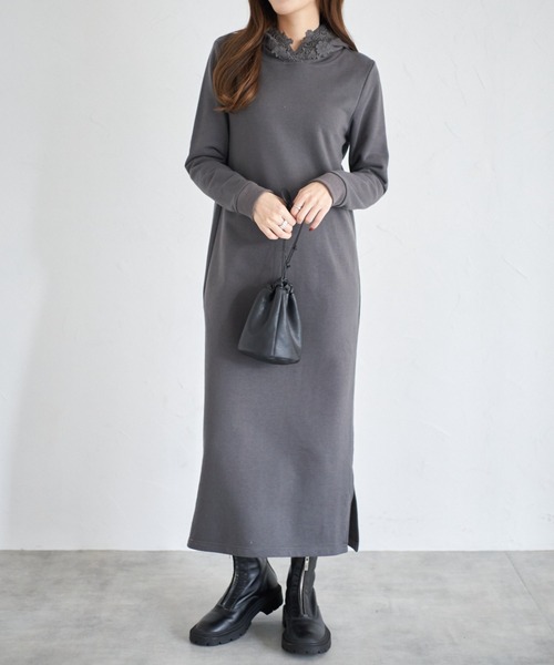新品 トッコ フラワー レース 裏起毛 パーカー ワンピース ● tocco closet ワンピース 「ZOZO限定」立体フラワーレース付き裏