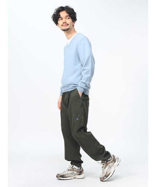 美品✨Vネック セーター ニット カシミヤ100% 長袖 メンズ カーキ M セーター ニット DESHENG カシミヤ100％ 12G 無地 Vネック