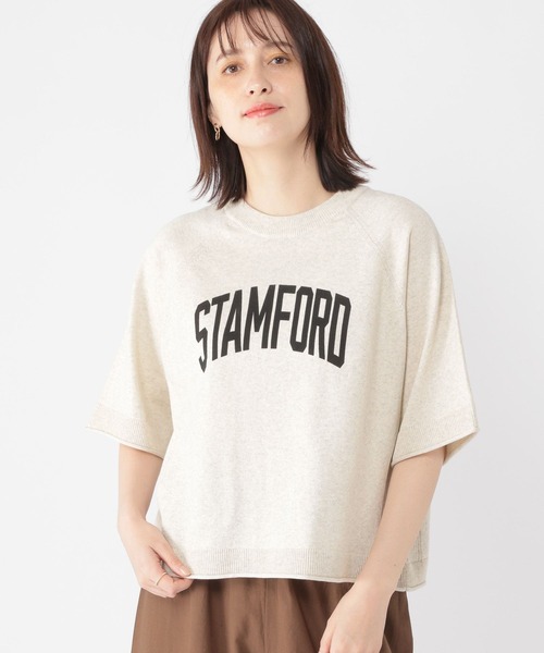 ニット セーター 半袖 ロゴプリント ニット Tシャツ レディース studio CLIP ニット セーター 12ゲージロゴプリントニットT