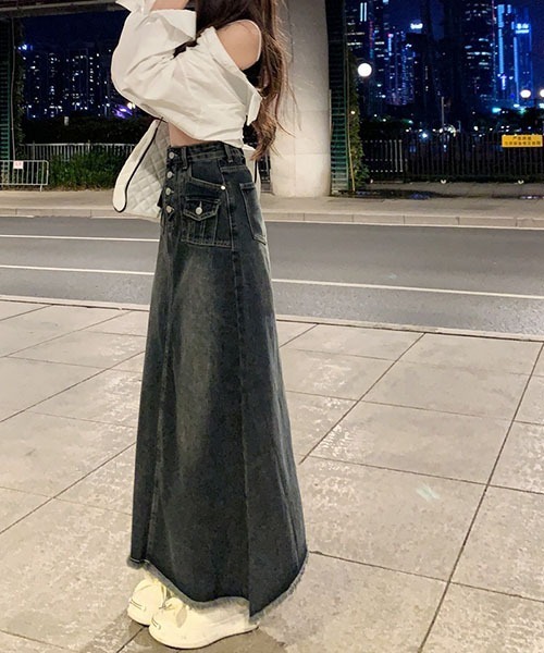 gossip!ロサンゼルス デニムスカート ハイウェストデニムロング