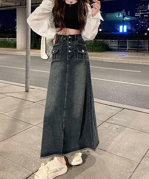 gossip!ロサンゼルス デニムスカート ハイウェストデニムロング