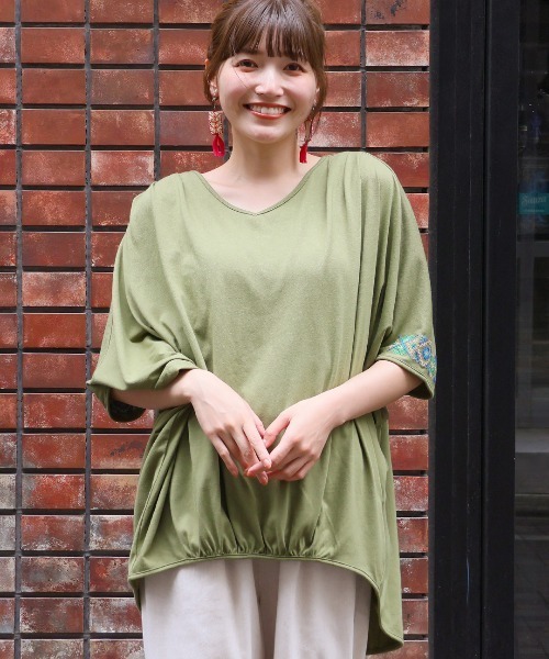 チチカカ tシャツ クロスミックス刺繍ドルマンチュニック