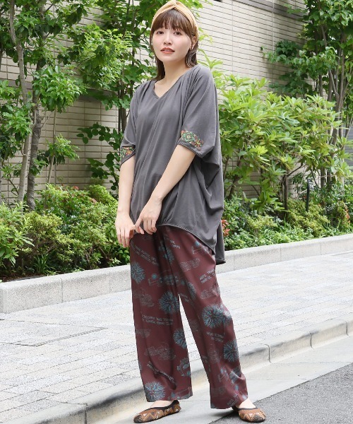 チチカカ tシャツ クロスミックス刺繍ドルマンチュニック