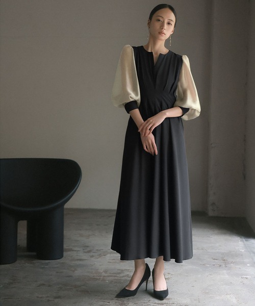 GIRL DRESS FOR NOW ドレス オーガンジースリーブXラインキーネック