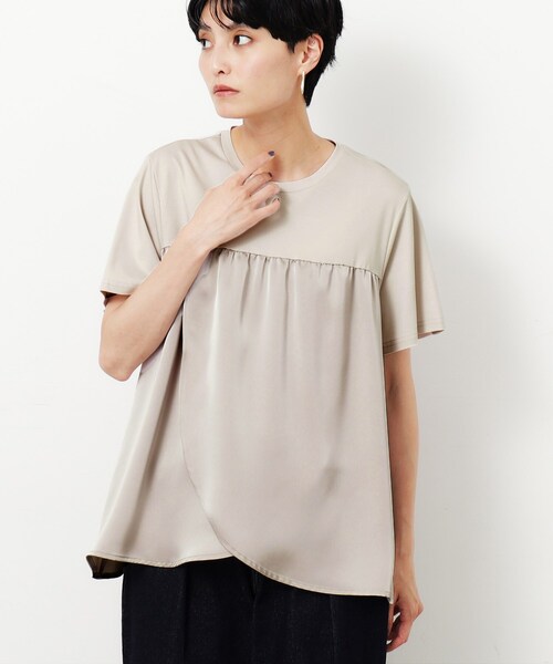 tシャツ コットン天竺ドッキングプルオーバー「洗濯機で洗える」 レディース Droite lautreamont tシャツ コットン天竺ドッキングプル