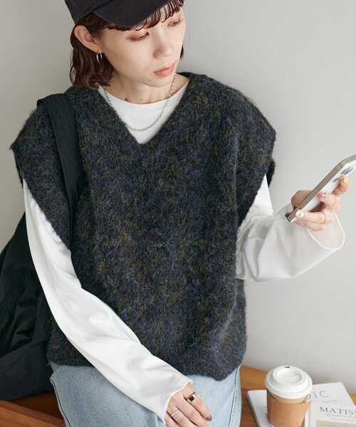 Discoat ニット セーター 「WEB限定」メランジシャギーショート