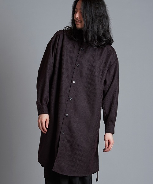 ENFOLD ドローストリング コットン ロング シャツ ENFOLD(エンフォルド)｜SHAPE LONG-SHIRT/ブラック の通販｜ELLESHOP