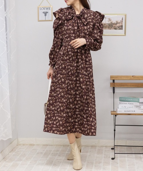 DABUWAWA 上品 長袖 ロング ワンピース リボン ハイウエスト Amazon.co.jp: ワンピース 長袖 レディース ロングワンピース 花