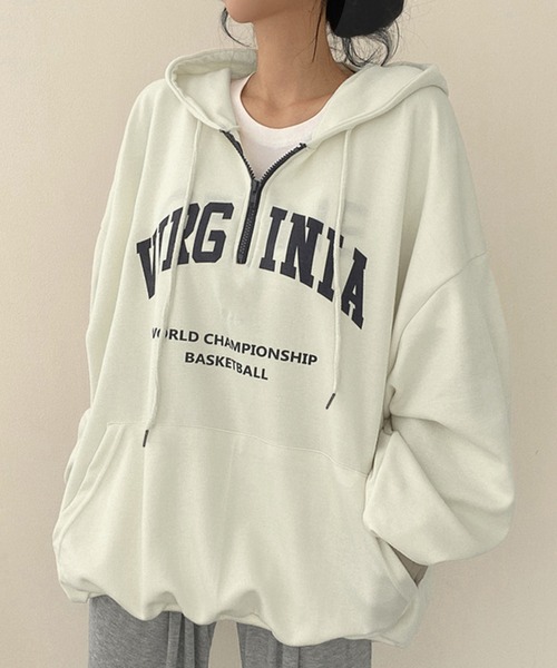 服/ファッション パーカー メンズ レディース WESTSEA（ウエストシー） パーカー オーバーサイズ 英字ロゴ ハーフZIP