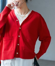 23ss＊美品 ウィムガゼット シルク混 Vネックニットプルオーバー 赤 ROPE' PICNIC カーディガン シルク混Vネック金ボタンニット