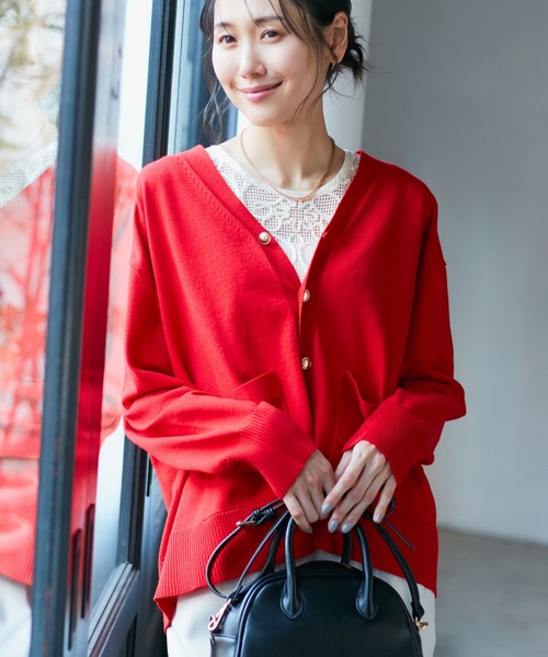 ROPE' PICNIC カーディガン シルク混Vネック金ボタンニット