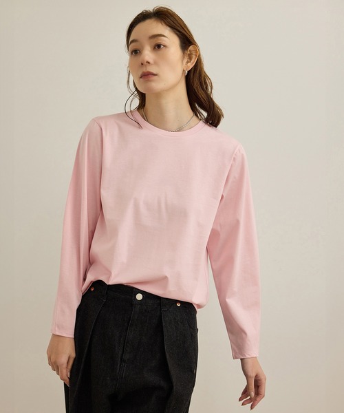 tシャツ 「洗える」コットンプレーティング天竺カーブスリーブカットソー レディース