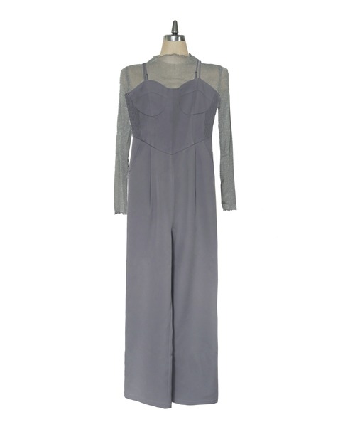 My shawty パンツ ドレス ネイビー セール】hight neck lace pants dress（パンツドレス）｜My