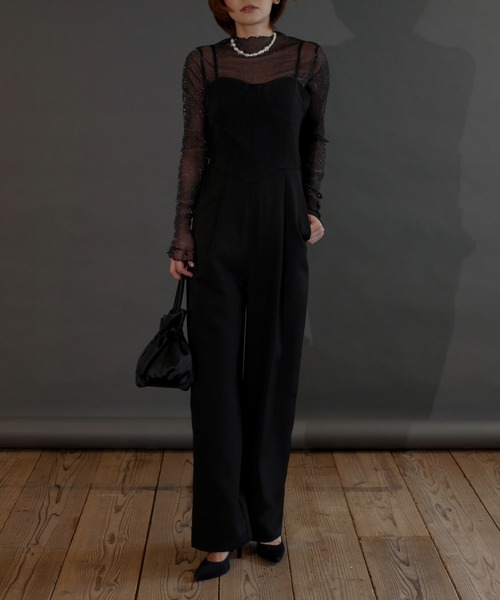 My shawty パンツ ドレス ネイビー My shawty パンツドレス hight neck lace pants dress