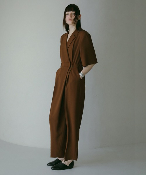 MANOF(マノフ)ブラウン カシュクール オールインワン セール】SLIT HALF SLEEVE ALL IN ONE（つなぎ/オールインワン