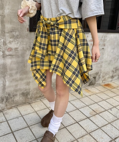 SOLLON.（ソルロン） スカート チェックシャツ巻き風ミニスカパン