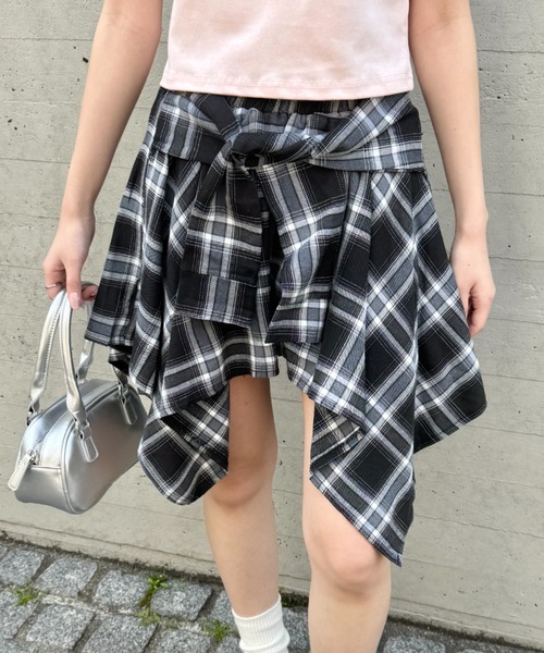 SOLLON.（ソルロン） スカート チェックシャツ巻き風ミニスカパン 