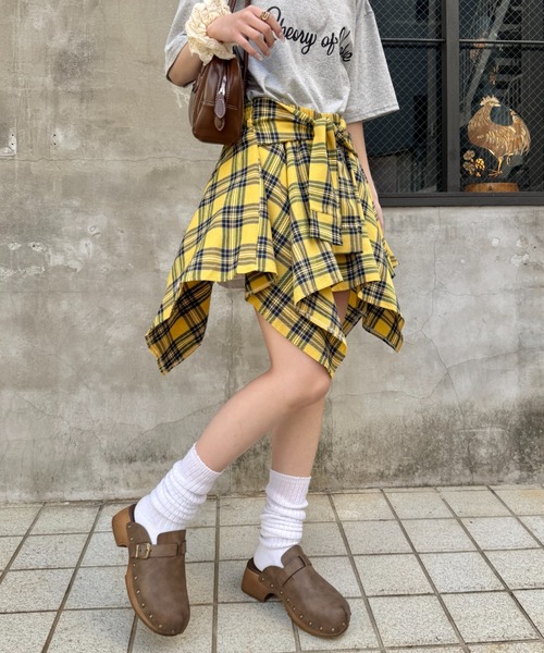 SOLLON. スカート チェックシャツ巻き風ミニスカパン : ZOZOTOWN