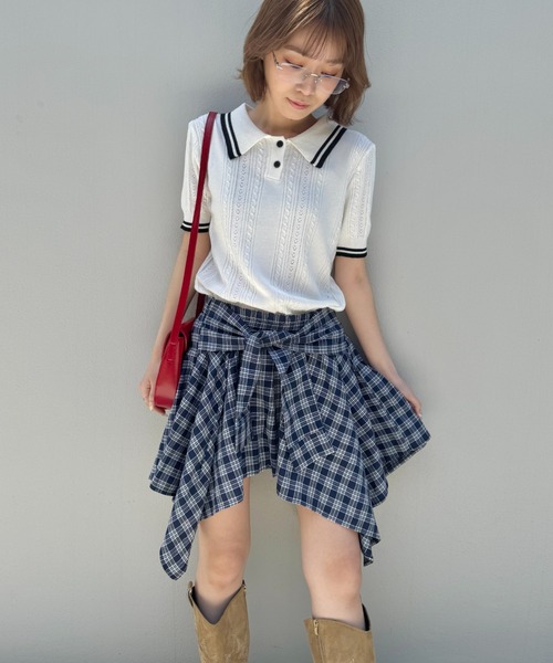 SOLLON.（ソルロン） スカート チェックシャツ巻き風ミニスカパン 