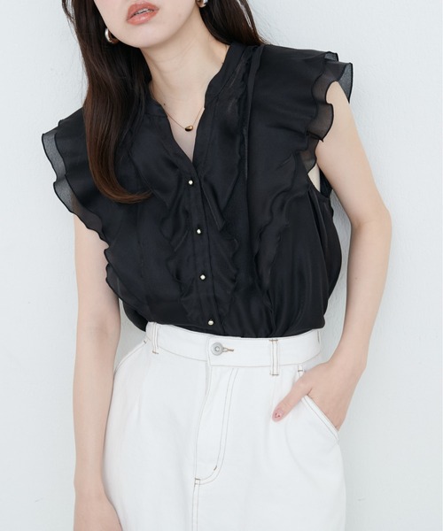 natural couture ブラウス シャツ ラッフルフリルキーネック