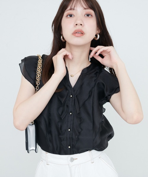 natural couture ブラウス シャツ ラッフルフリルキーネックブラウス