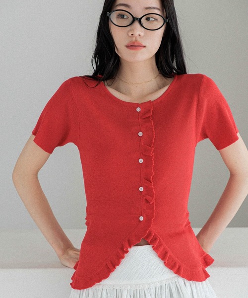 Heather ニット セーター フリルデザインニット（半袖） 452799