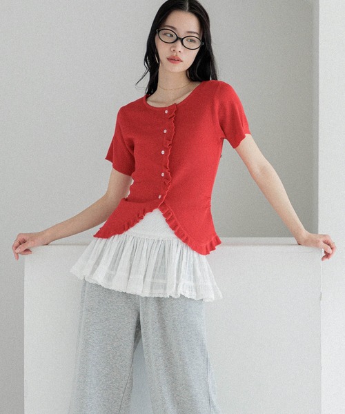 Heather ニット セーター フリルデザインニット（半袖） 452799