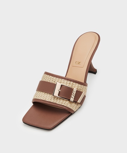 CHARLES&KEITH Whitney Leather&Raffia バックルサンダル/送料込 CHARLES ＆ KEITH サンダル Whitney ホイットニー ラフィア