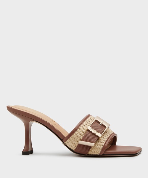 台湾 CHARLES&KEITH Whitney レザー＆ラフィアバックル ミュール CHARLES ＆ KEITH サンダル Whitney ホイットニー ラフィア