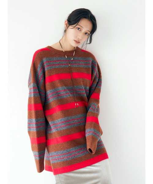 アクレント　マルチボーダー　ルーズ　ニット　ネイビー ACLENT アクレント マルチボーダールーズニット ニット セーター