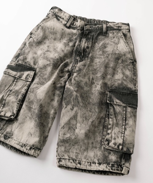 ジーンズ 「82」ブリーチ加工 ワイドデニム カーゴショーツ メンズ
