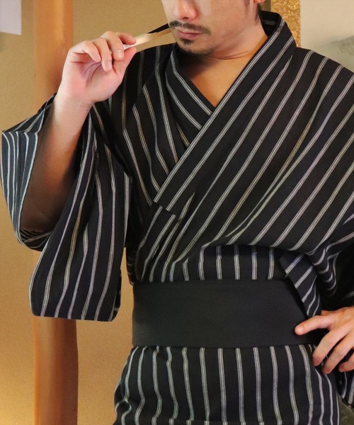 BAYBLO 浴衣 (BI)メンズ「4点セット」しじら織 ゆかた ( ＆ 帯