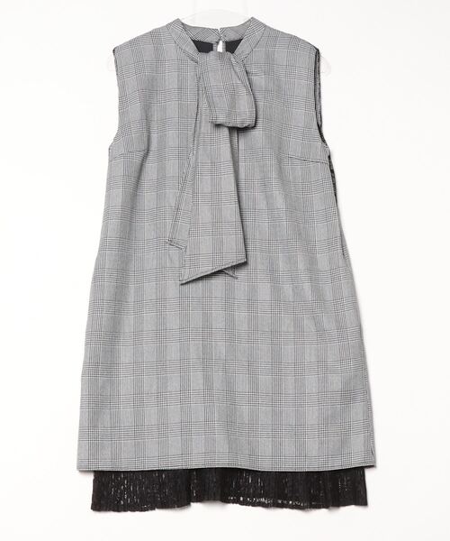 Her lip to チェック柄ノースリーブワンピース M グレー レディース