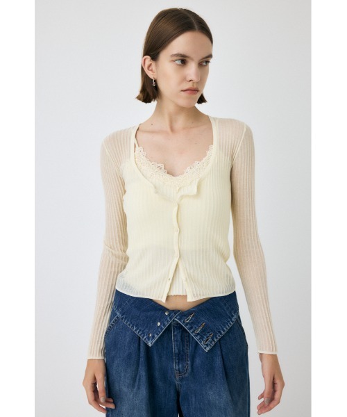 カーディガン 「セットアップ対応」SHEER RIB カーディガン レディース