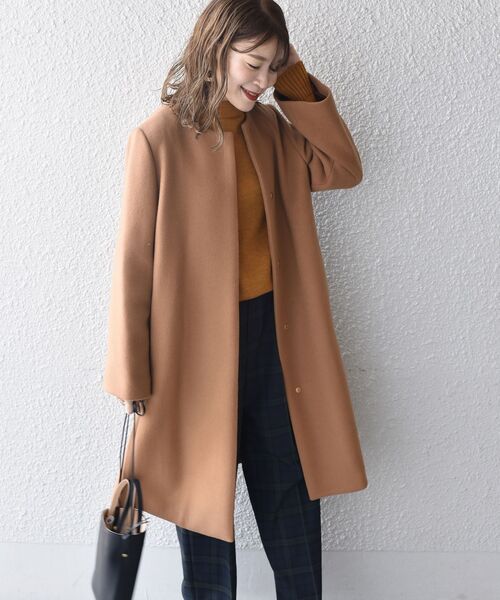 ★新品未使用　m.fil エムフィル　ノーカラーコート　キャメル　38サイズ ☆新品未使用 m.fil エムフィル ノーカラーコート キャメル 38サイズ