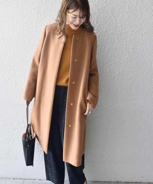 SHIPS（シップス） ノーカラーコート 38 キャメル レディース