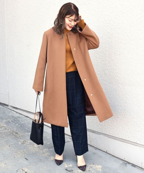 SHIPS（シップス） ノーカラーコート 38 キャメル レディース