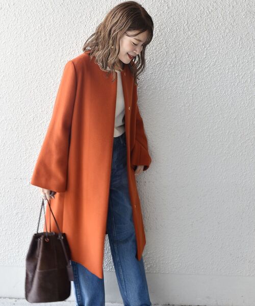 SHIPS（シップス） ノーカラーコート 38 キャメル レディース