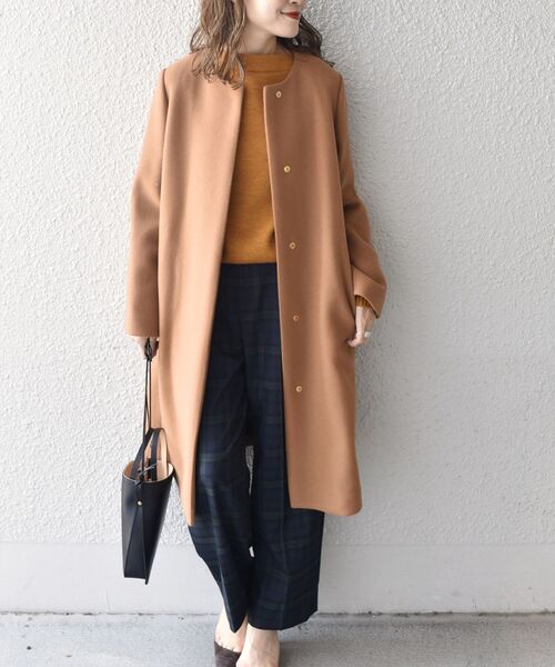 未使用✨️ SHIPS シップス ステンカラーコート ウール100% キャメル SHIPS（シップス） ノーカラーコート 38 キャメル レディース