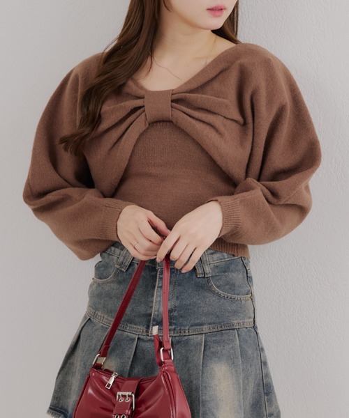 continuer de NICE CLAUP ニット セーター リボン+キャミセットニット