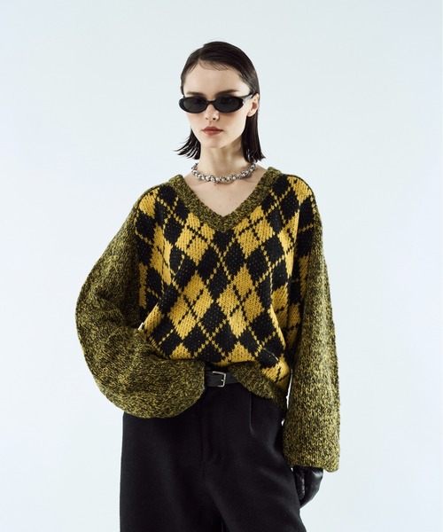 セーター ニット Argyle melange V-neck knit / アーガイルメランジV