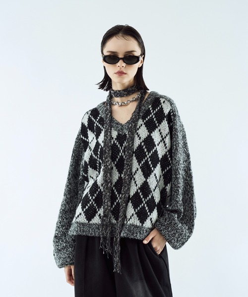 セーター ニット Argyle melange V-neck knit / アーガイルメランジV