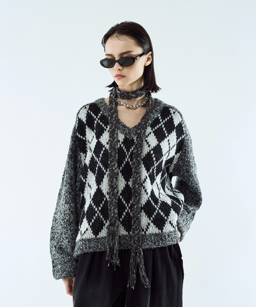 セーター ニット Argyle melange V-neck knit / アーガイルメランジV
