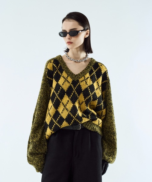 セーター ニット Argyle melange V-neck knit / アーガイルメランジV