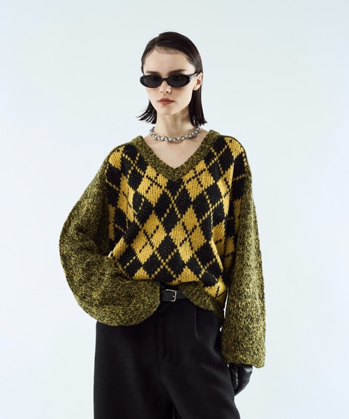 セーター ニット Argyle melange V-neck knit / アーガイルメランジV