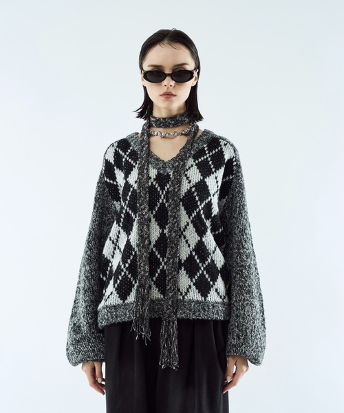 ニット+セーター vintage argyle knit セーター ニット Argyle melange V-neck knit / アーガイルメランジV