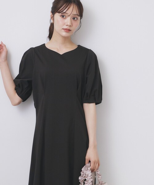 index ワンピース ハートネックパフワンピース「洗濯機洗い可/UVケア